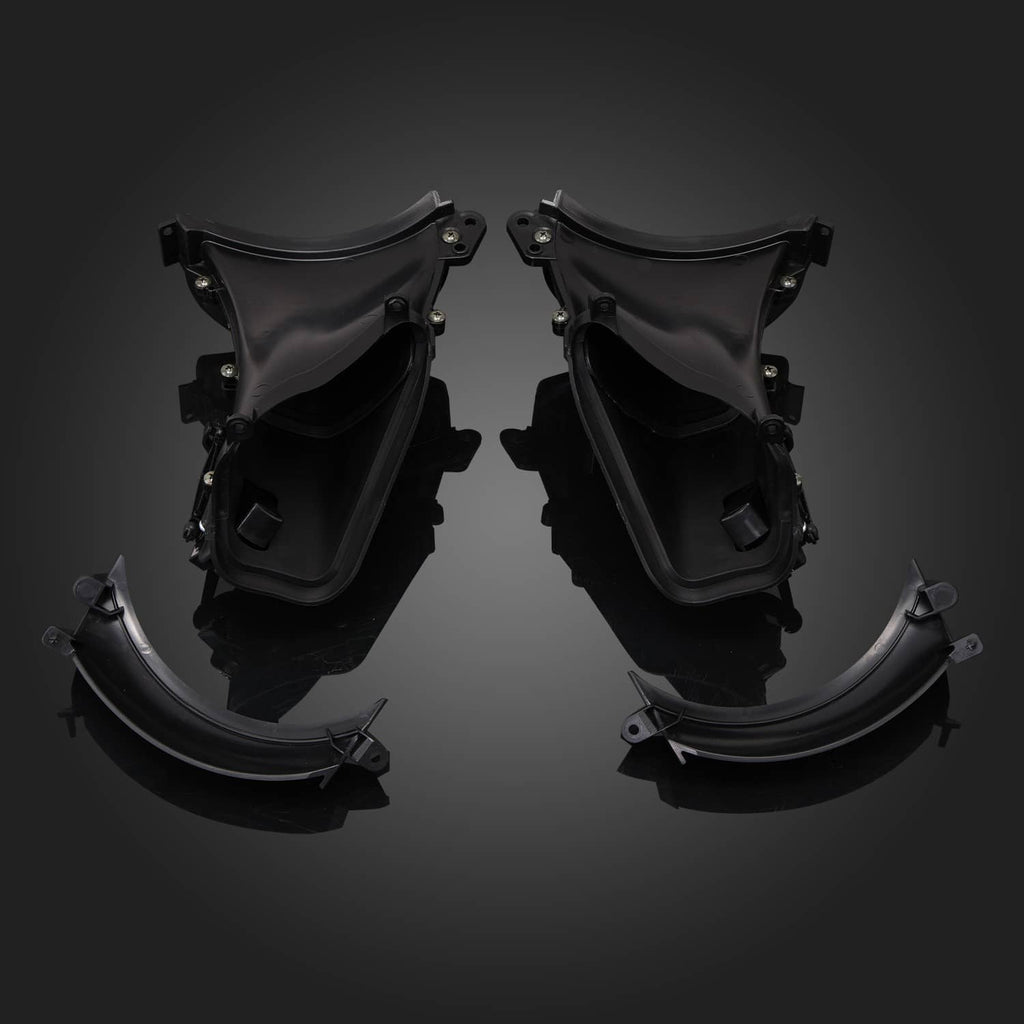 Pair of black fairing air ducts for Harley touring, two curved outlet pieces