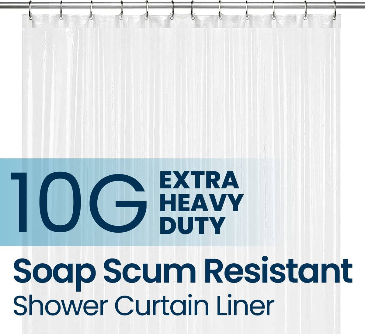 Extra-heavy duty frosted shower curtain liner with metal grommet hooks
