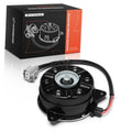 Radiator fan motor assembly with black cooling fan and electrical connector.