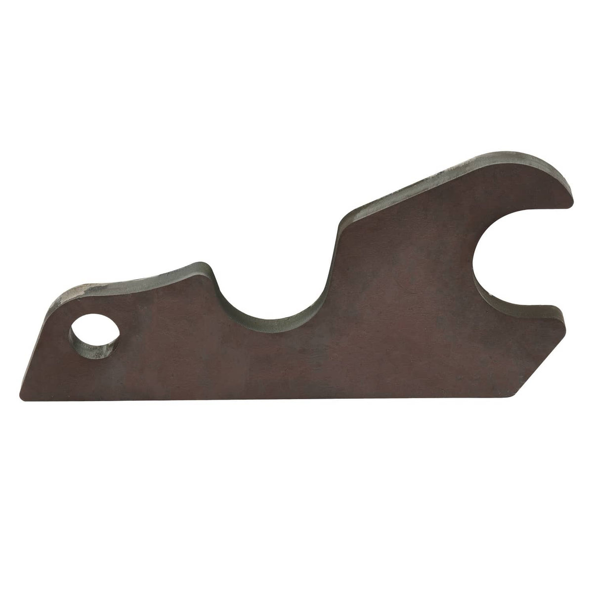 Bucket ears mounting bracket with two round holes, brown steel plate with curved ends