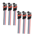 6 bus bar pulse power plug pigtails, black housing with red and blue wire leads