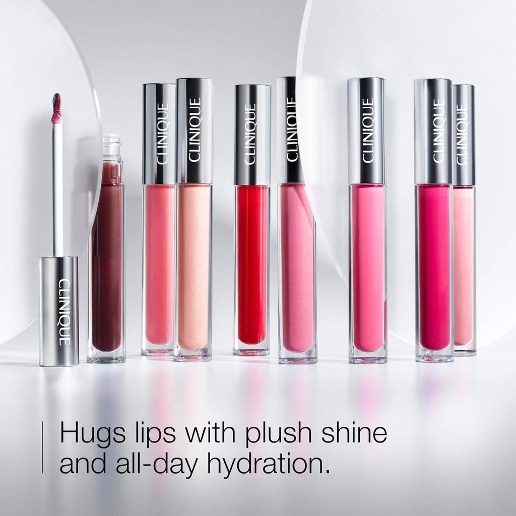 Set of Clinique Pop Plush lip gloss tubes in assorted shades with applicator wands