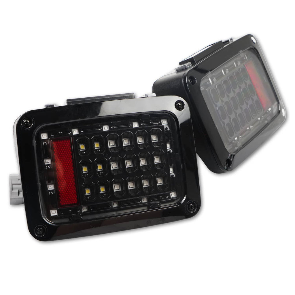 LED tail/turn light module with black housing, red lens, and rows of status LEDs