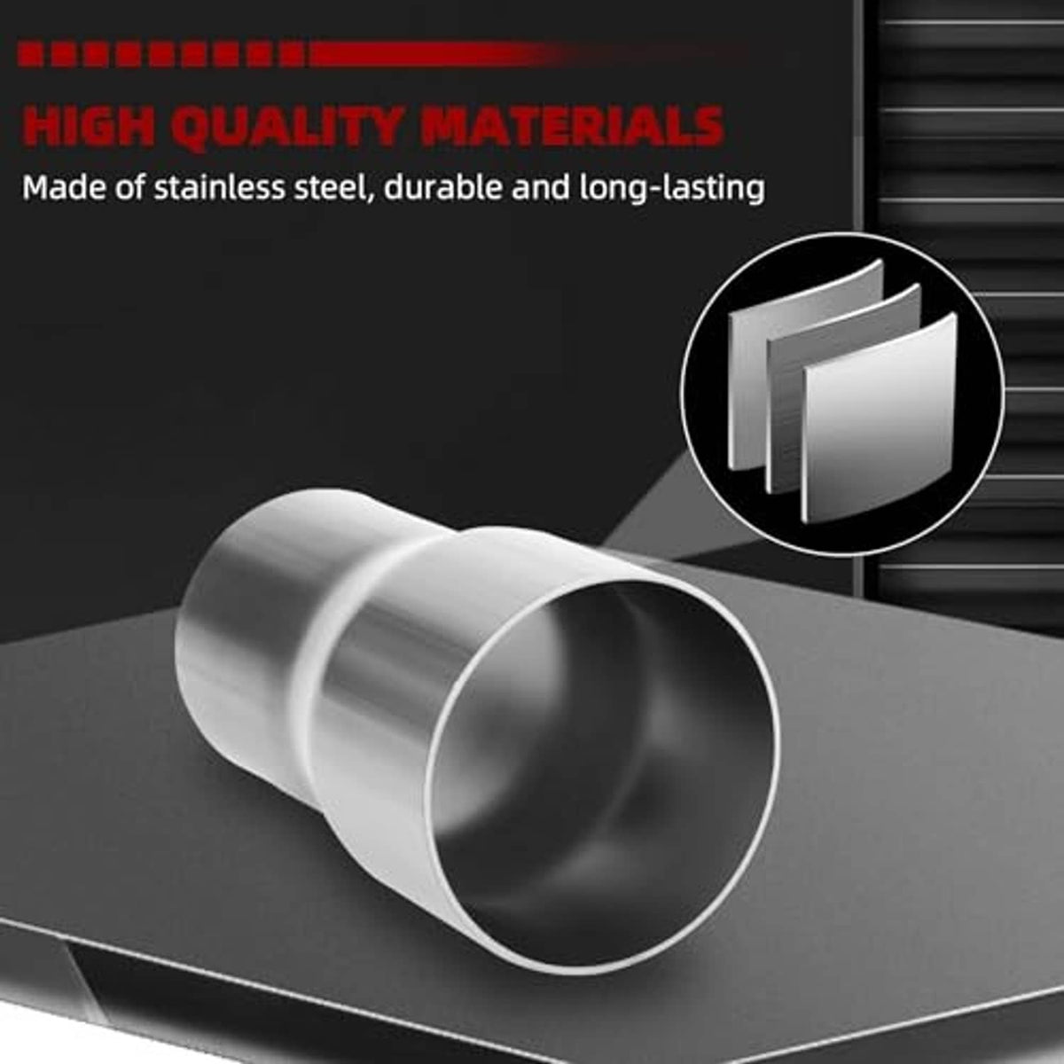 Stainless steel exhaust adapter reducer with flared ends, silver