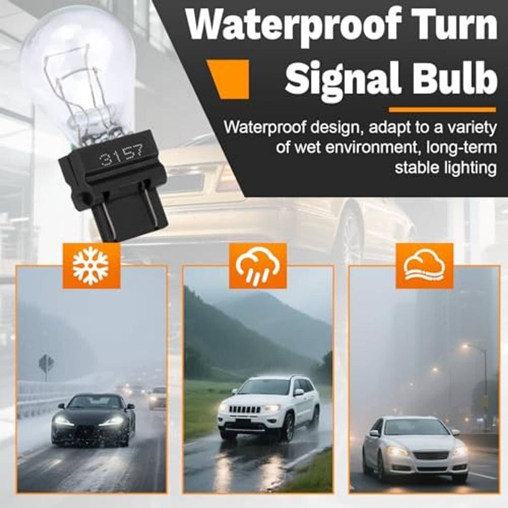 Miniature turn signal light bulb with clear glass, dual filaments, black base