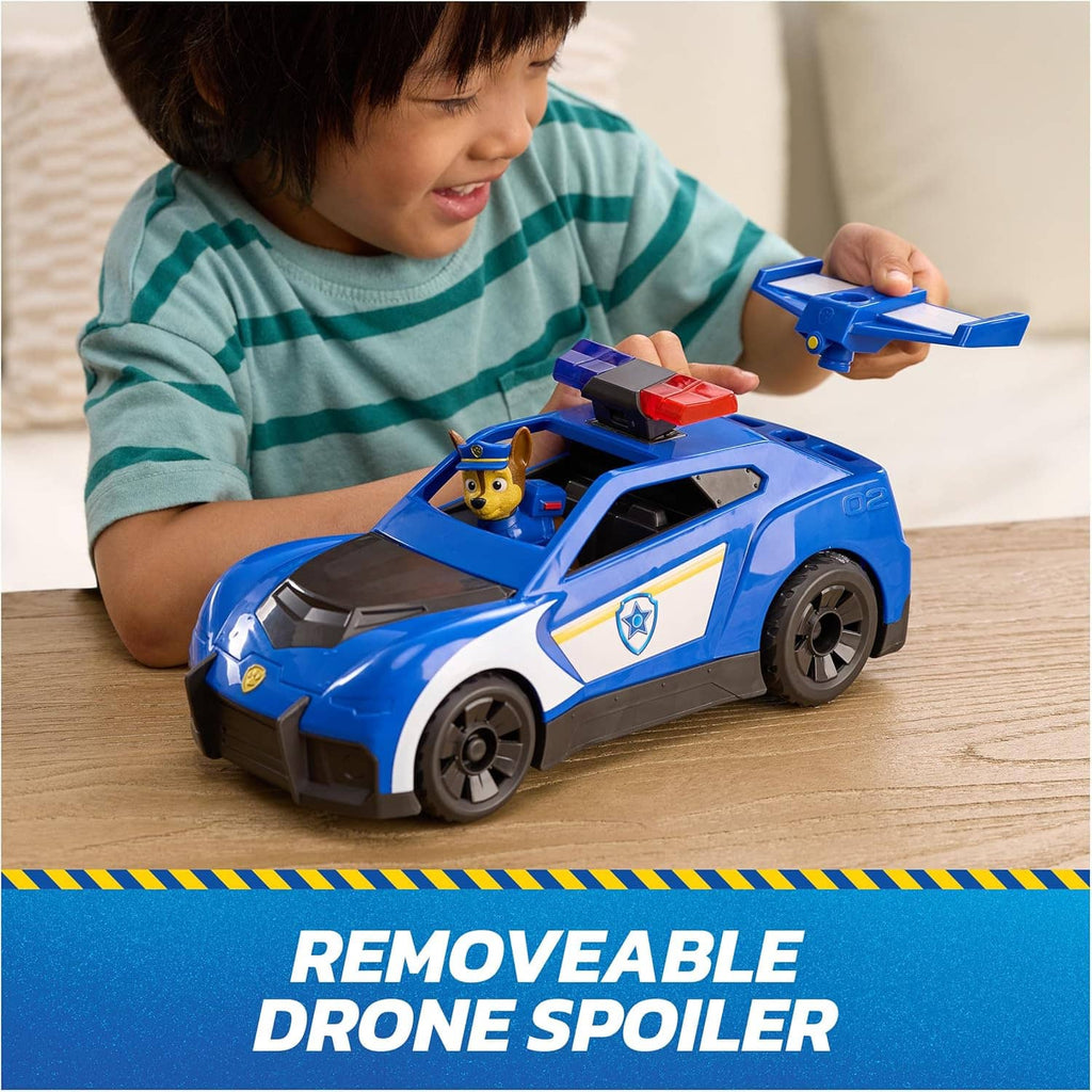 Paw Patrol blue Chase rescue cruiser toy car with Chase figure and yellow removable drone