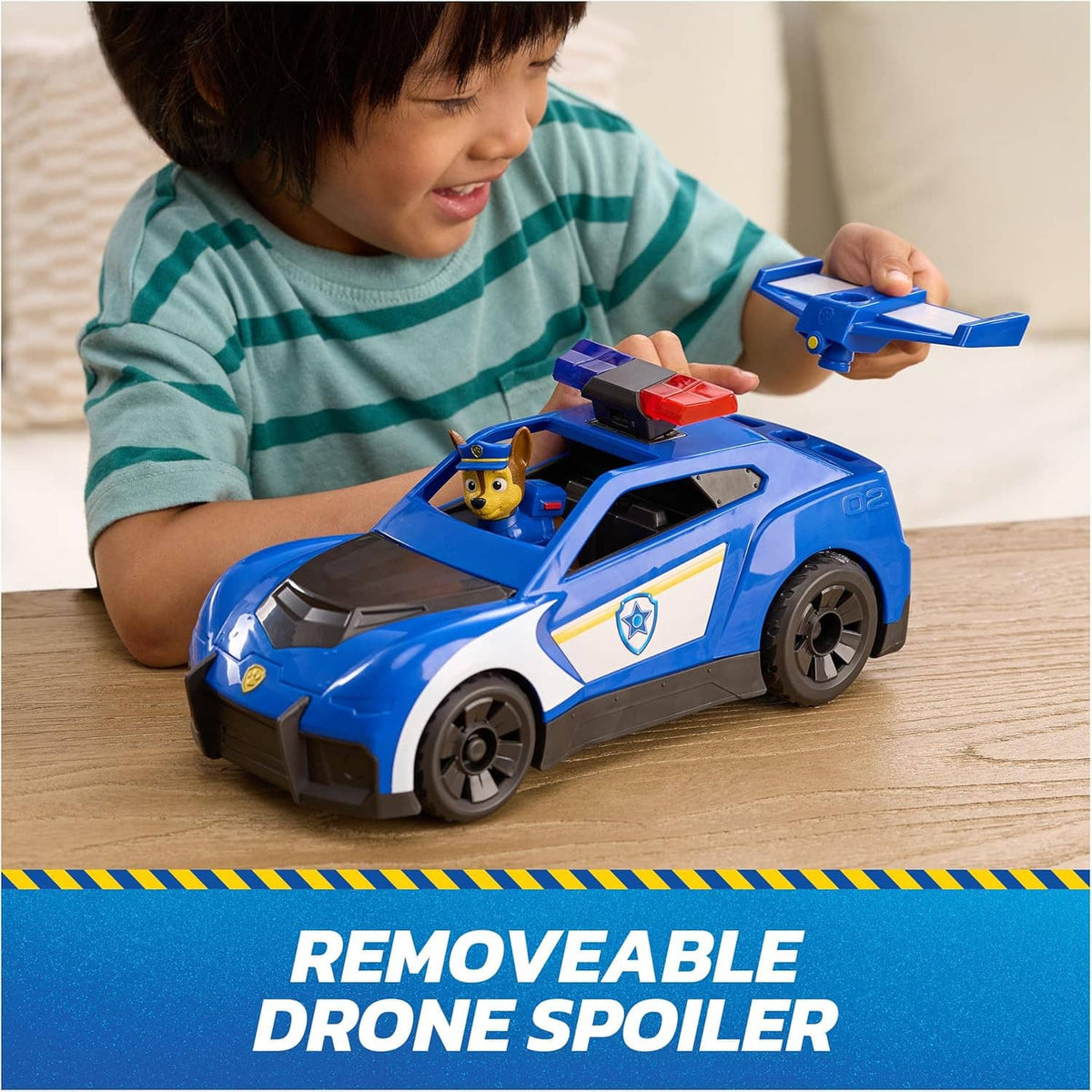 Paw Patrol blue Chase rescue cruiser toy car with Chase figure and yellow removable drone