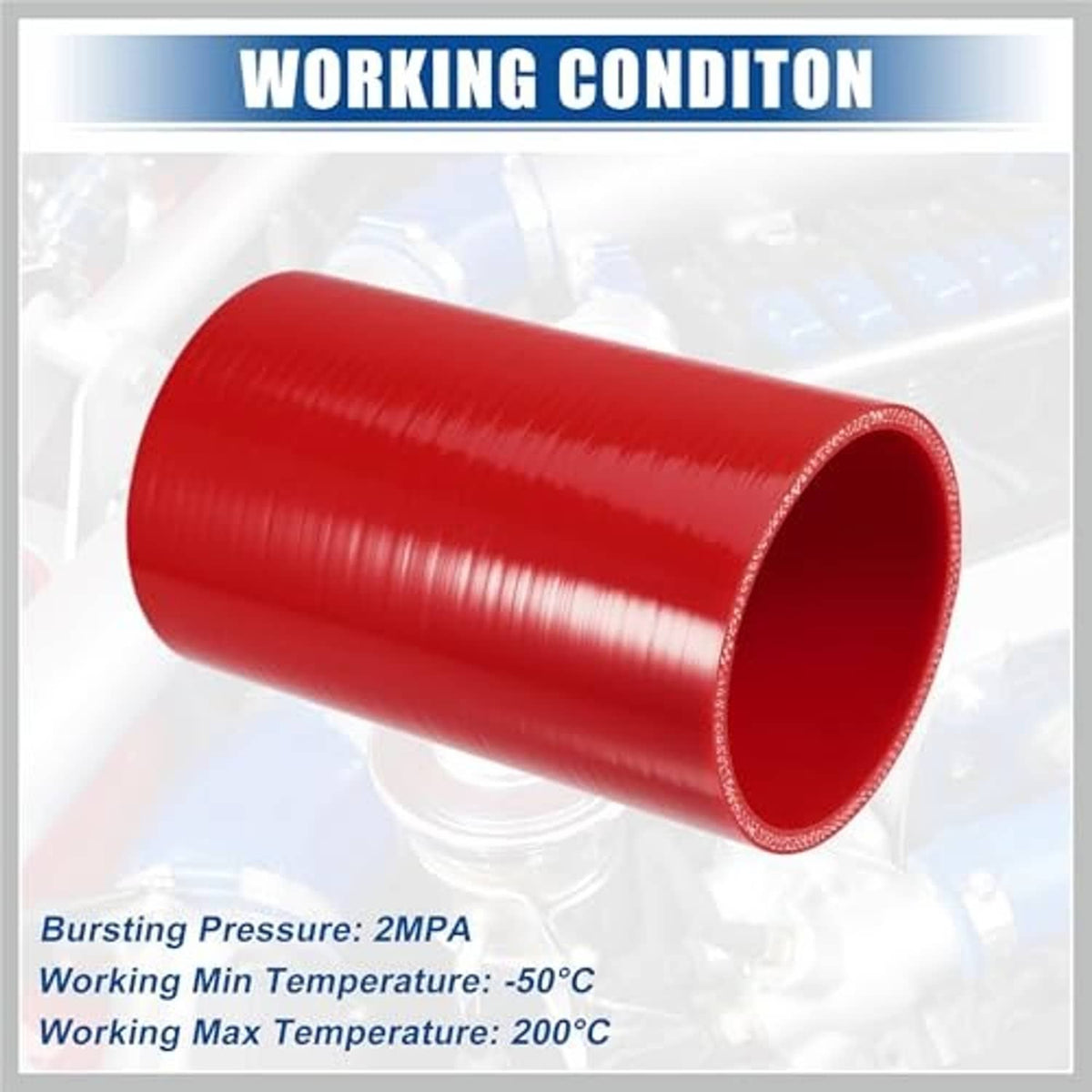 Red straight silicone hose coupler, thick-walled cylinder with matching open ends