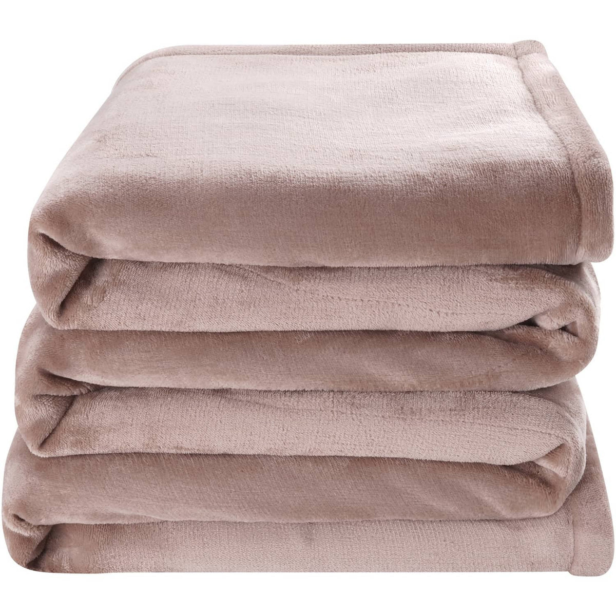Taupe plush throw blanket, neatly folded with soft raised texture