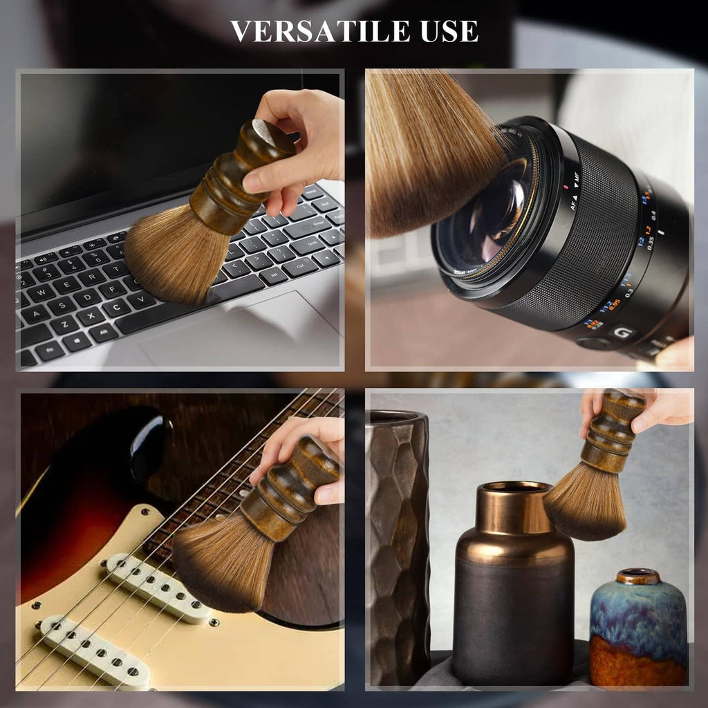 Brown record cleaning brush with wooden handle and soft bristles