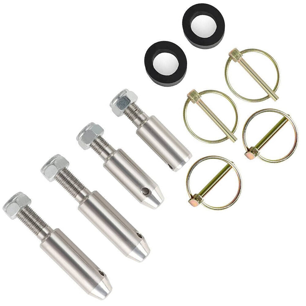 Sway bar link kit parts: silver studs, black washers, and gold retaining rings
