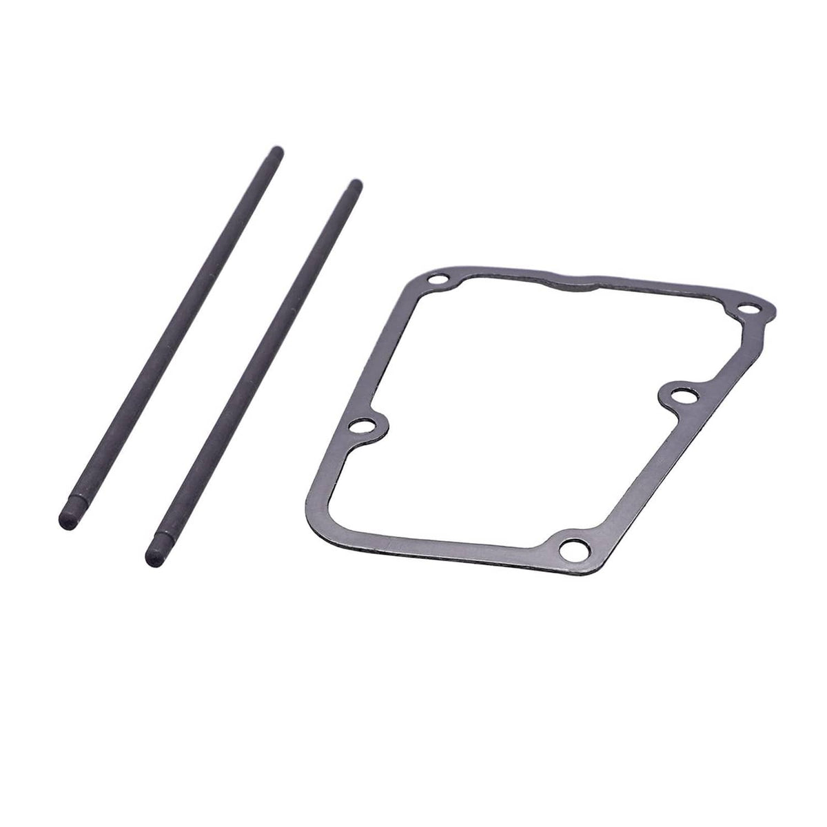 Valve cover gasket kit with two push rods and rectangular gasket plate, metal