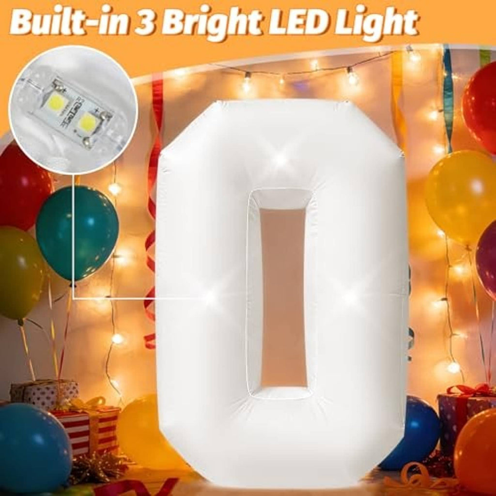 White inflatable number 0 decoration with soft inner light glow