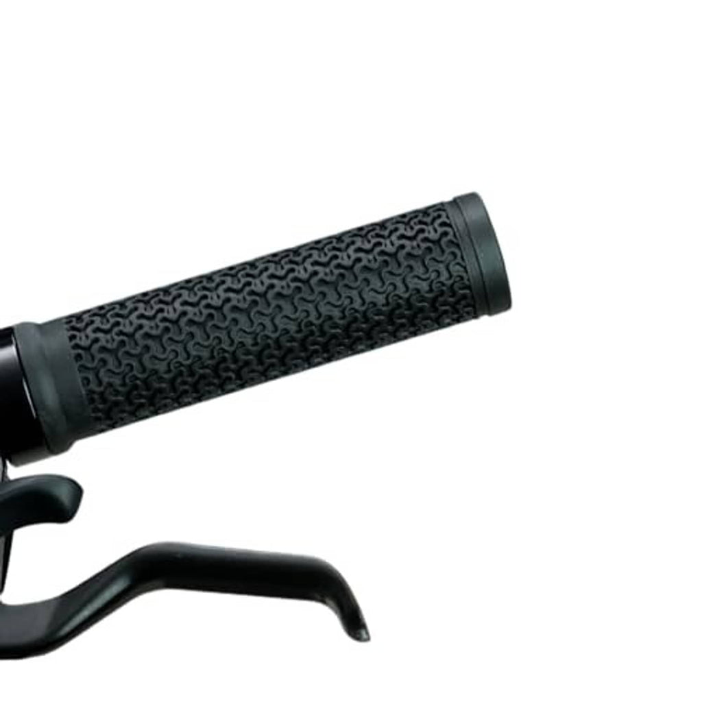 Black textured handlebar grip with anti-slip pattern and end cap