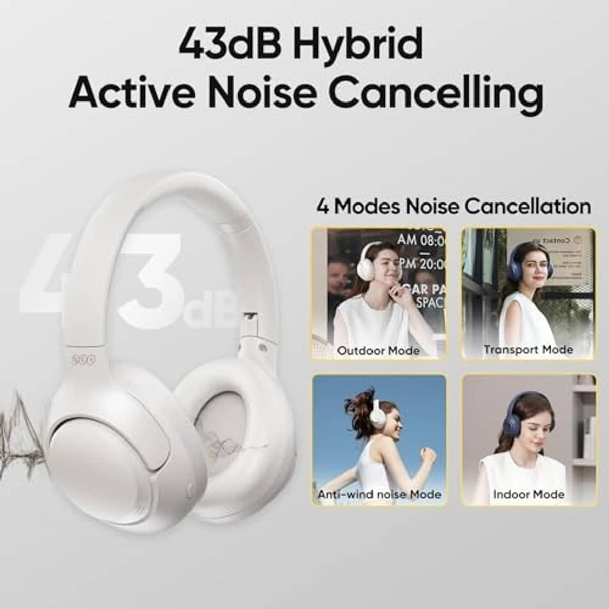 White over-ear active noise-cancelling Bluetooth headphones with ear cup controls.