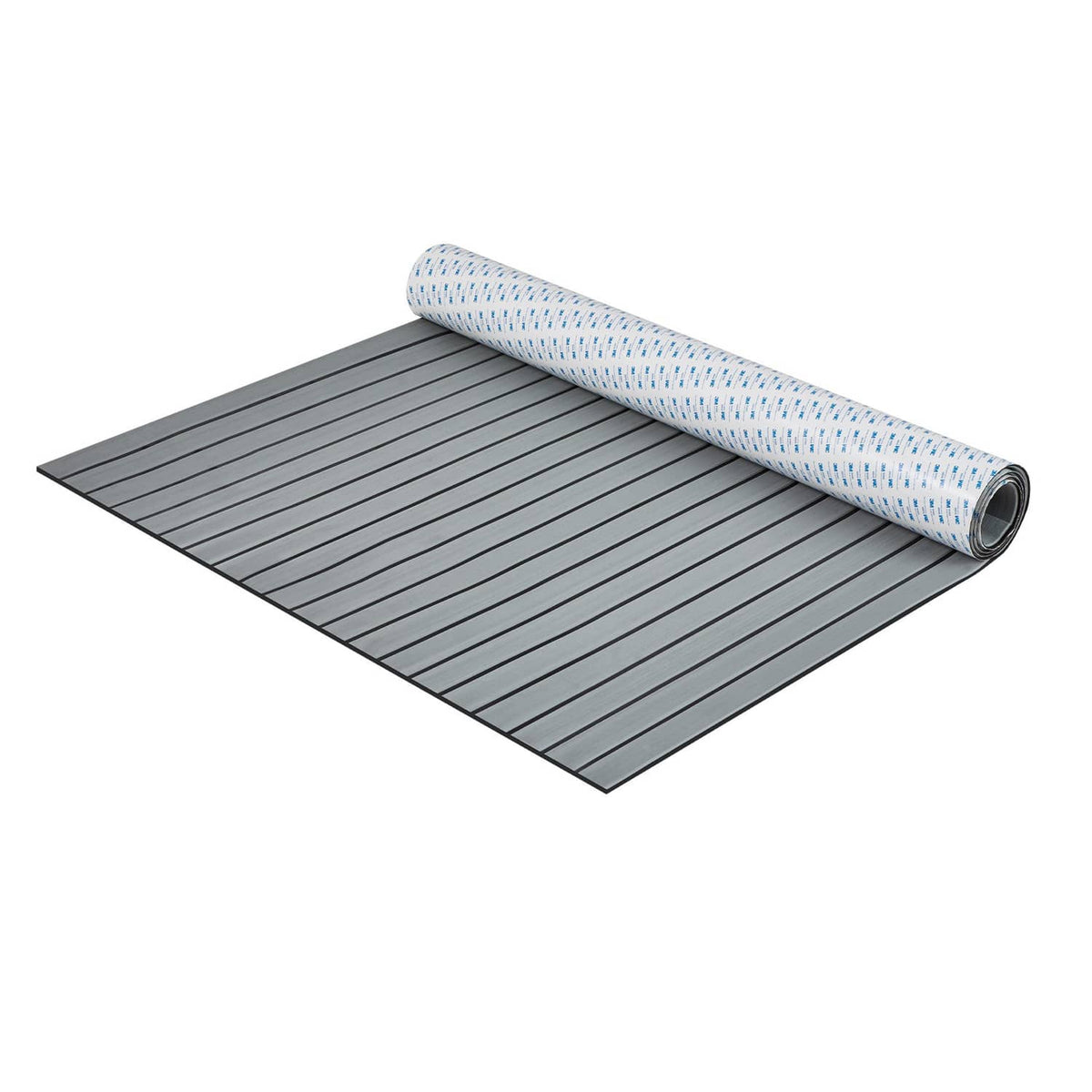 EVA foam boat decking sheet, dark gray ribbed mat with rolled backing strip