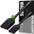 Black silicone basting pastry brush with wide ribbed head, BPA-free label