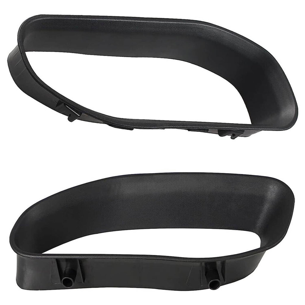 Two-piece black tow hook bezel cover set with open cutouts and mounting holes