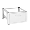 White steel washer dryer pedestal stand platform with storage drawer and open base