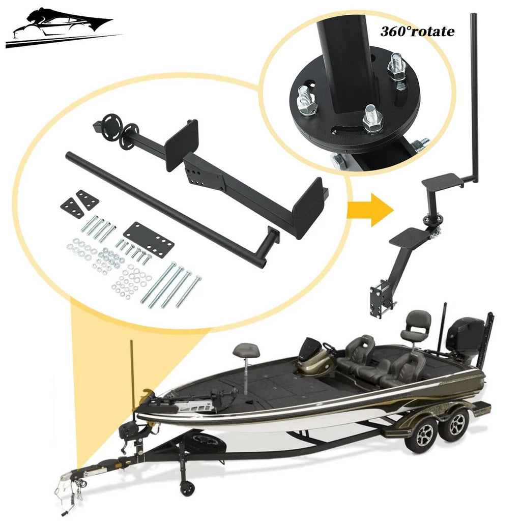 Dual boat trailer steps with handle, black steel frame and textured non-slip treads