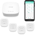 White smart hub and four white water leak sensors kit