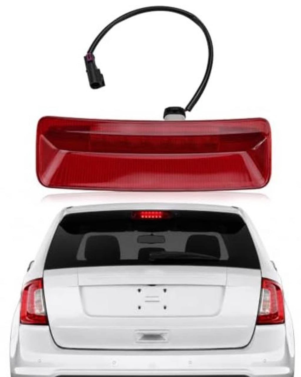 Red center high mount stop light bar with attached black connector wire
