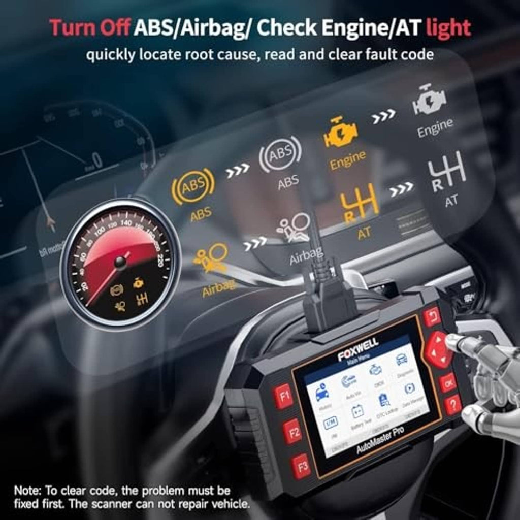 OBD2 scanner positioned at a vehicle dashboard to read and clear warning codes