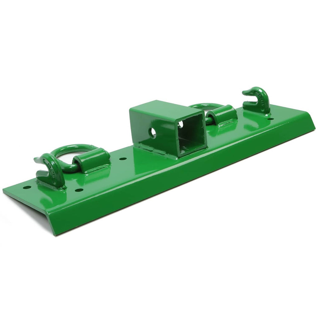 Green mounting bar with two D-ring grab hooks and top receiver block