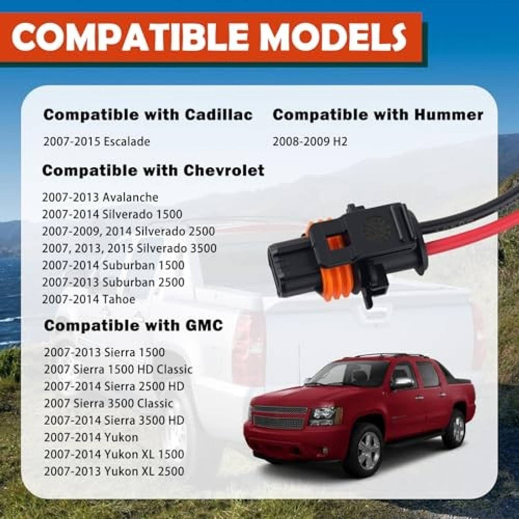Alternator connector pigtail harness with black connector and red wire leads, orange seal, pink terminals