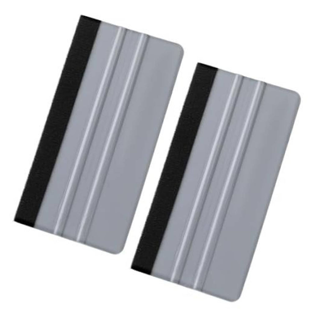 Pair felt squeegee vinyl wrap tools with gray ribbed pads and black grip edges