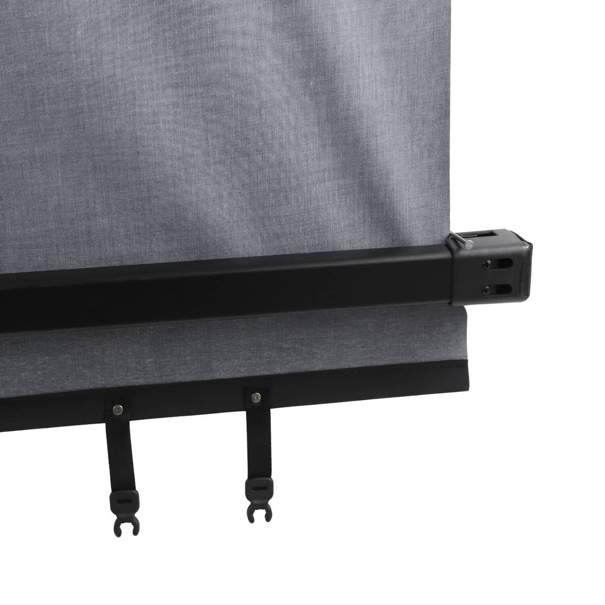 Rear trunk security cargo cover: black mounting rail and spring hooks