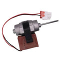Refrigerator evaporator fan motor, gray cylindrical housing with red wire connector