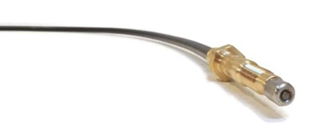 Metal shift cable end with clear protective housing and round connector tip.