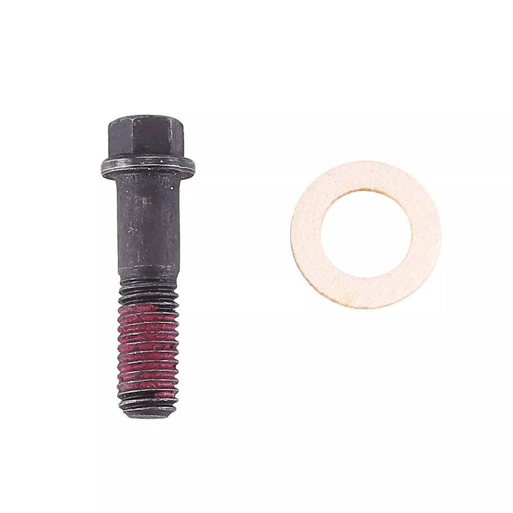 Power steering torque sensor bolt with washer and threaded red ribbed body