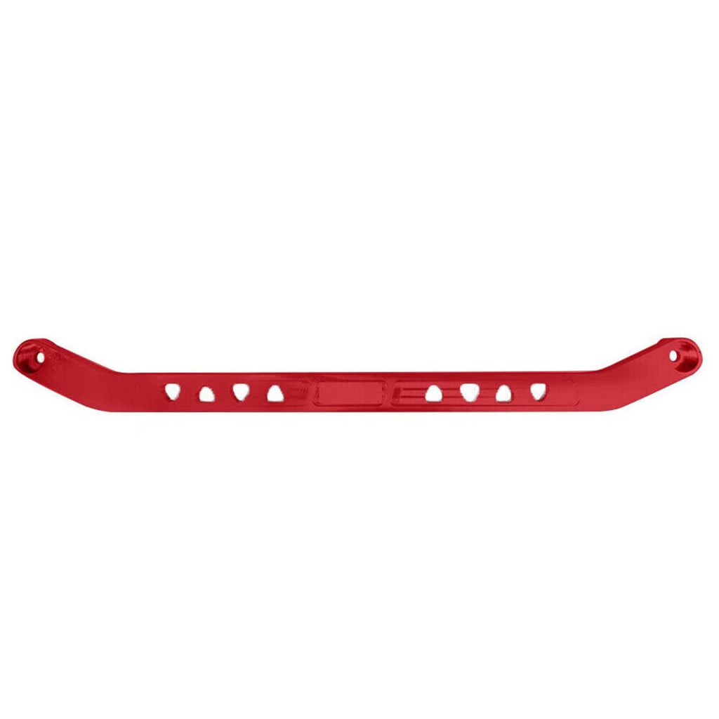 Red rear subframe tie bar brace with mounting holes, LCA control arm link