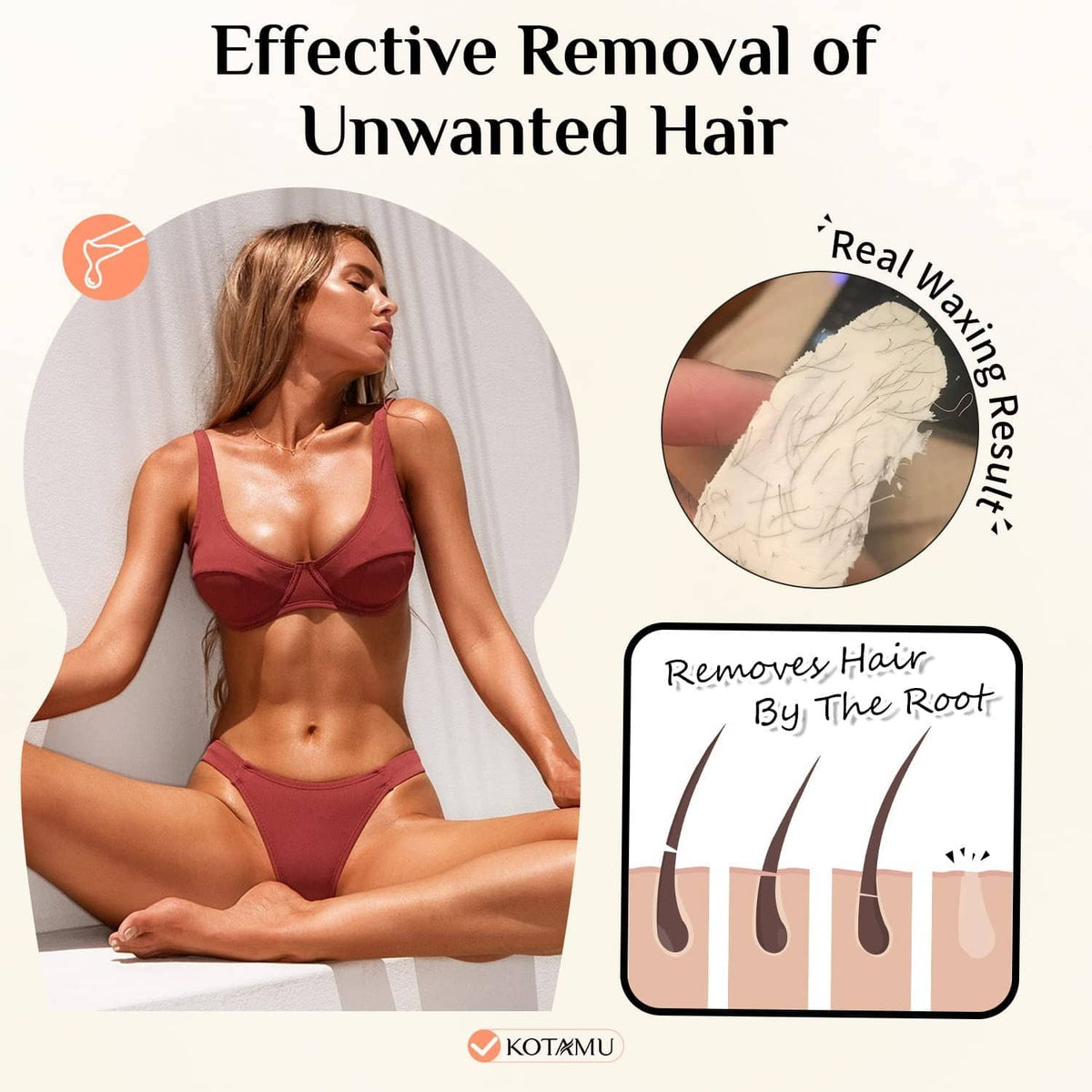 Woman with an unwanted-hair removal diagram and wax removal visual