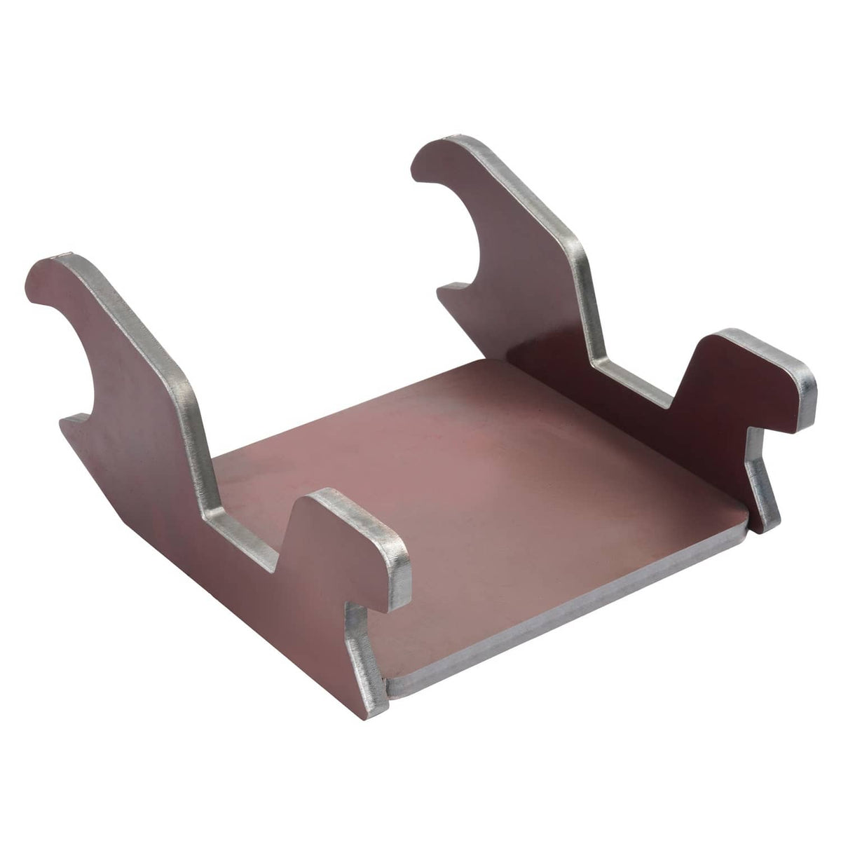 Metal bucket ear attachment with central platform and angled side ear supports
