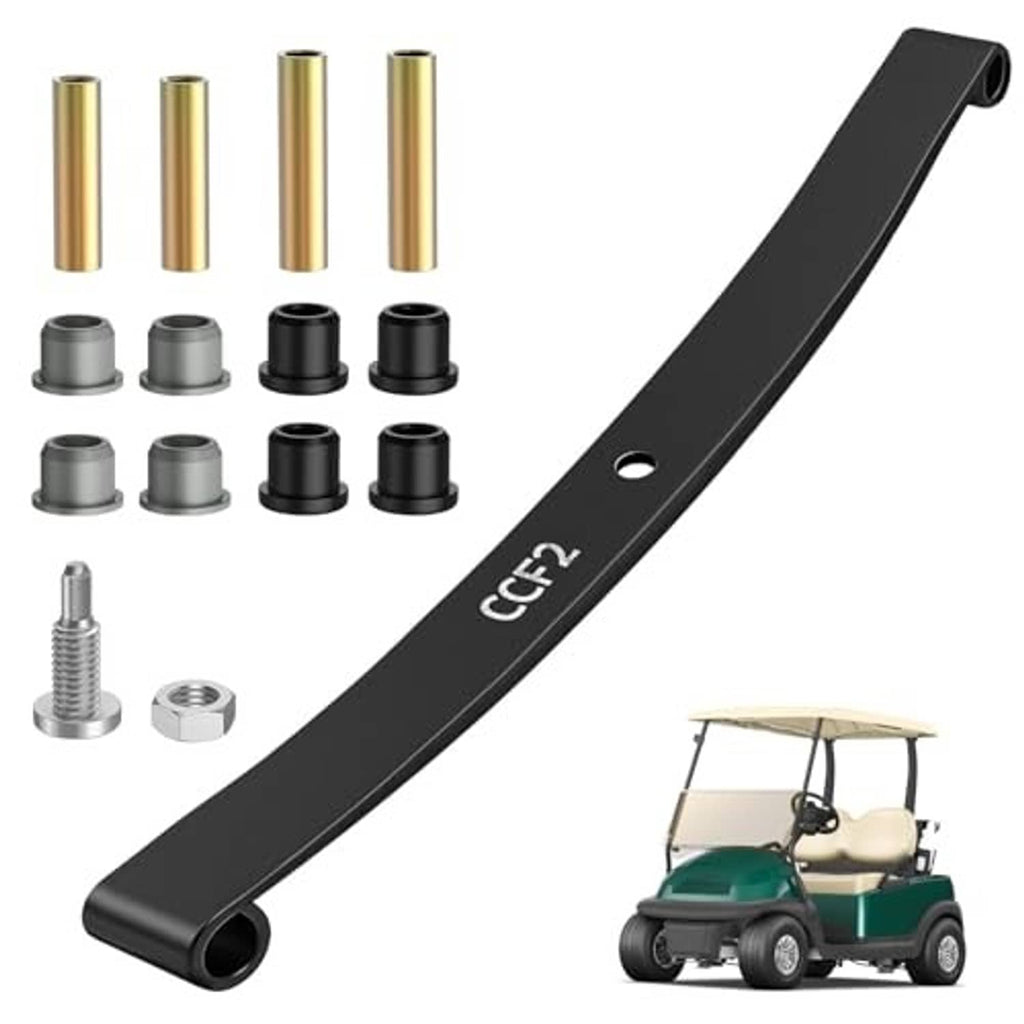Black front leaf spring bar with mounting hole, bushings, and bolt hardware kit
