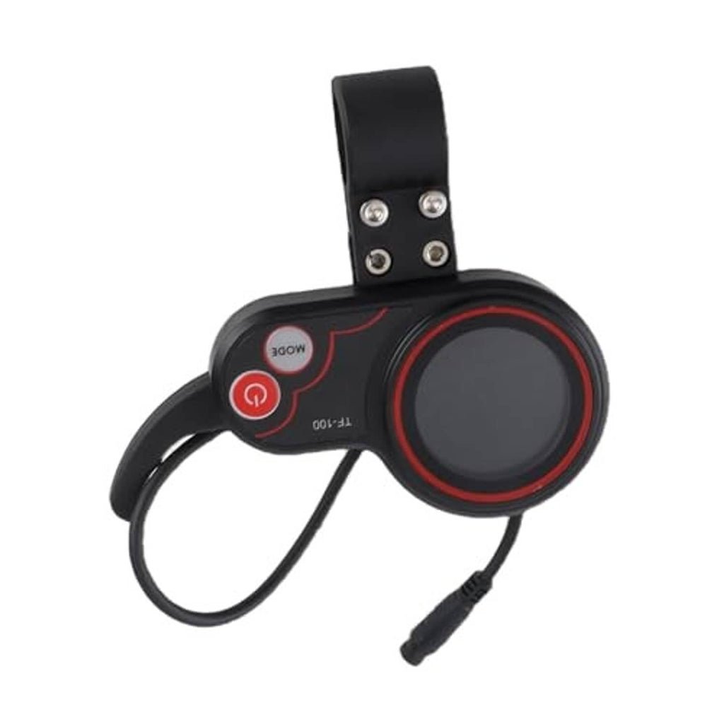 Electric scooter thumb throttle with round display screen and black mounting band