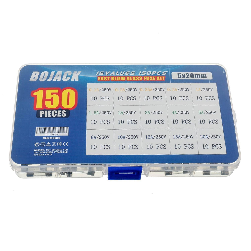Inline screw fuse kit box with 150 fast-blow 5x20mm glass fuses
