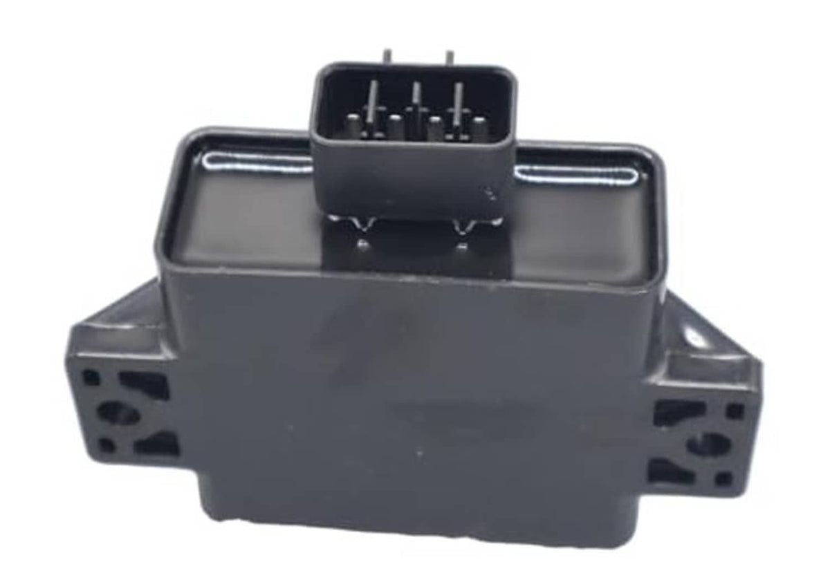 Black CDI ignition module showing top multi-pin connector and mounting holes