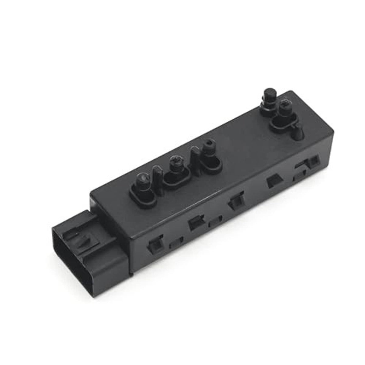 Black power seat control switch module with four button caps and long wiring opening