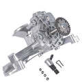 Metallic oil pump assembly with gear housing and mounting flange, includes small parts