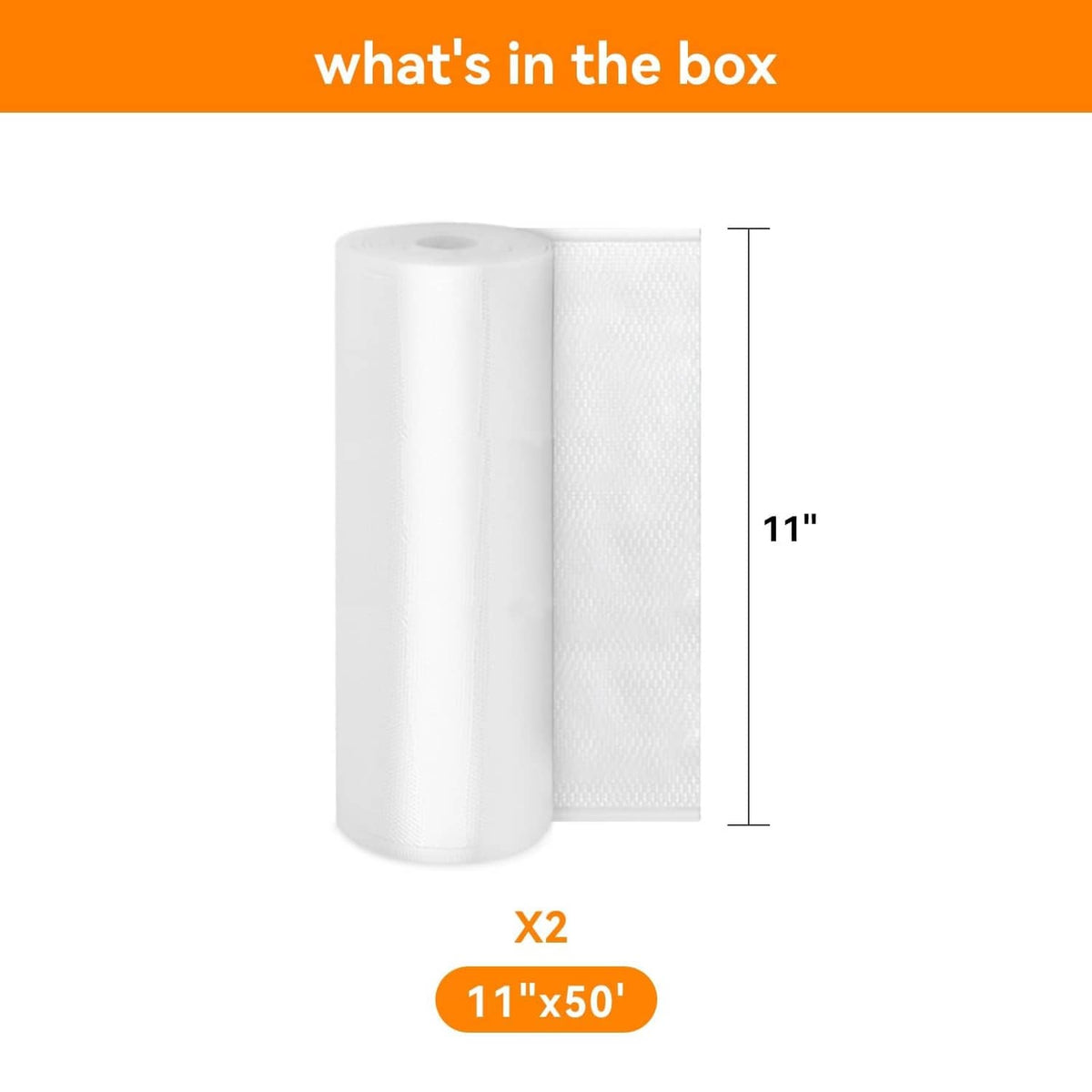 White vacuum sealer bag rolls, 11 in width x 50 ft, 2-pack