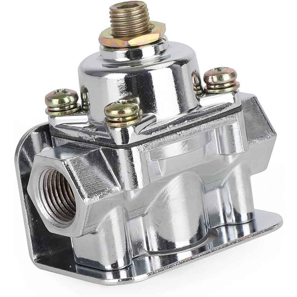 Chrome fuel pressure regulator with threaded inlet and side adjustment bracket