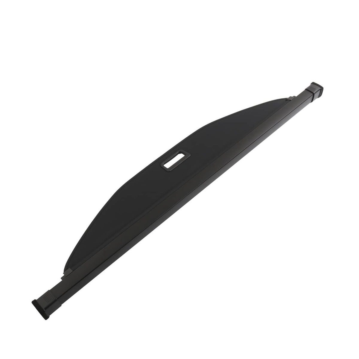 Retractable cargo cover luggage shade, black long side profile with rectangular handle