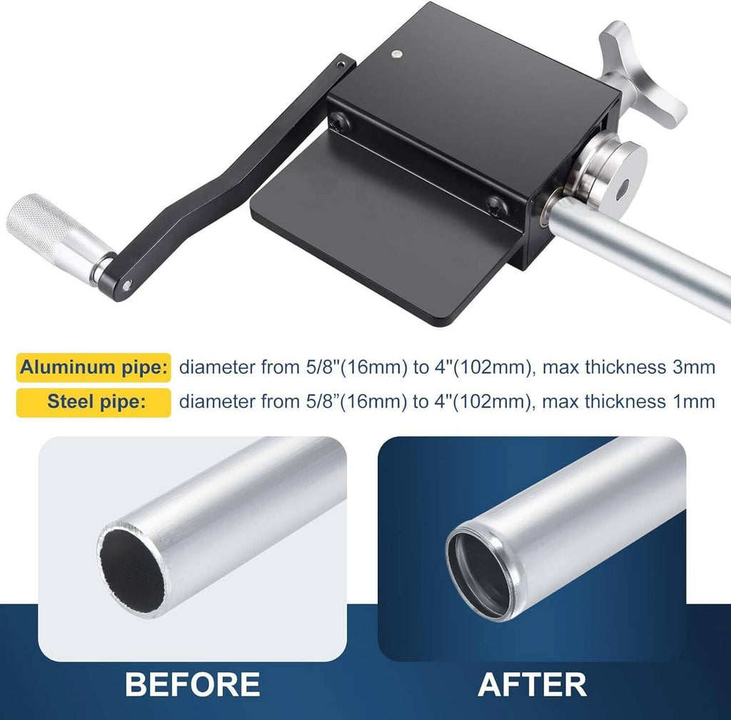 Tube pipe bead roller tool with silver steel rollers and black mounting plate