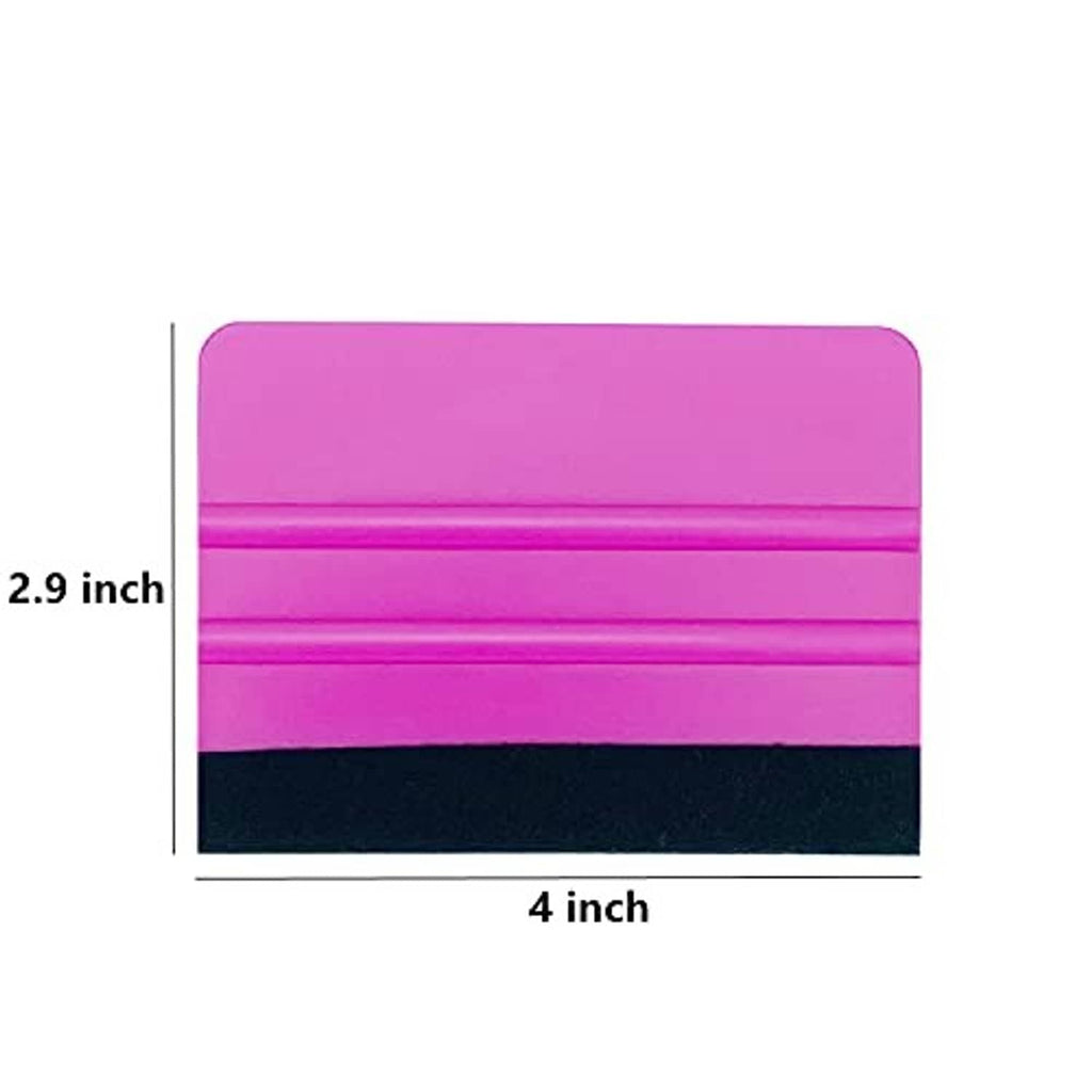 Purple vinyl squeegee tool, 4-inch width and 2.9-inch height sizing view