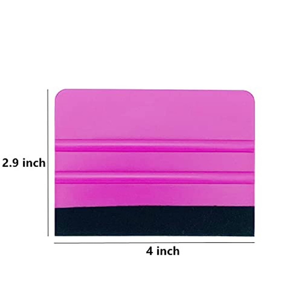 Purple vinyl squeegee tool, 4-inch width and 2.9-inch height sizing view