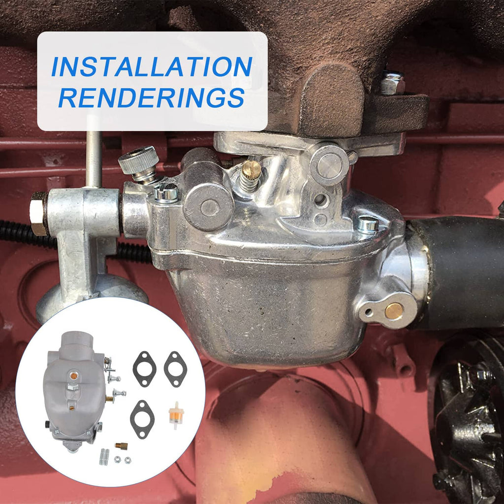 Installed gray carburetor on engine intake with linkage and mounting screws